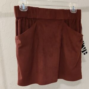 NEW HYFVE Warm Brown/ Rust Suede-like Miniskirt Stretch Size M